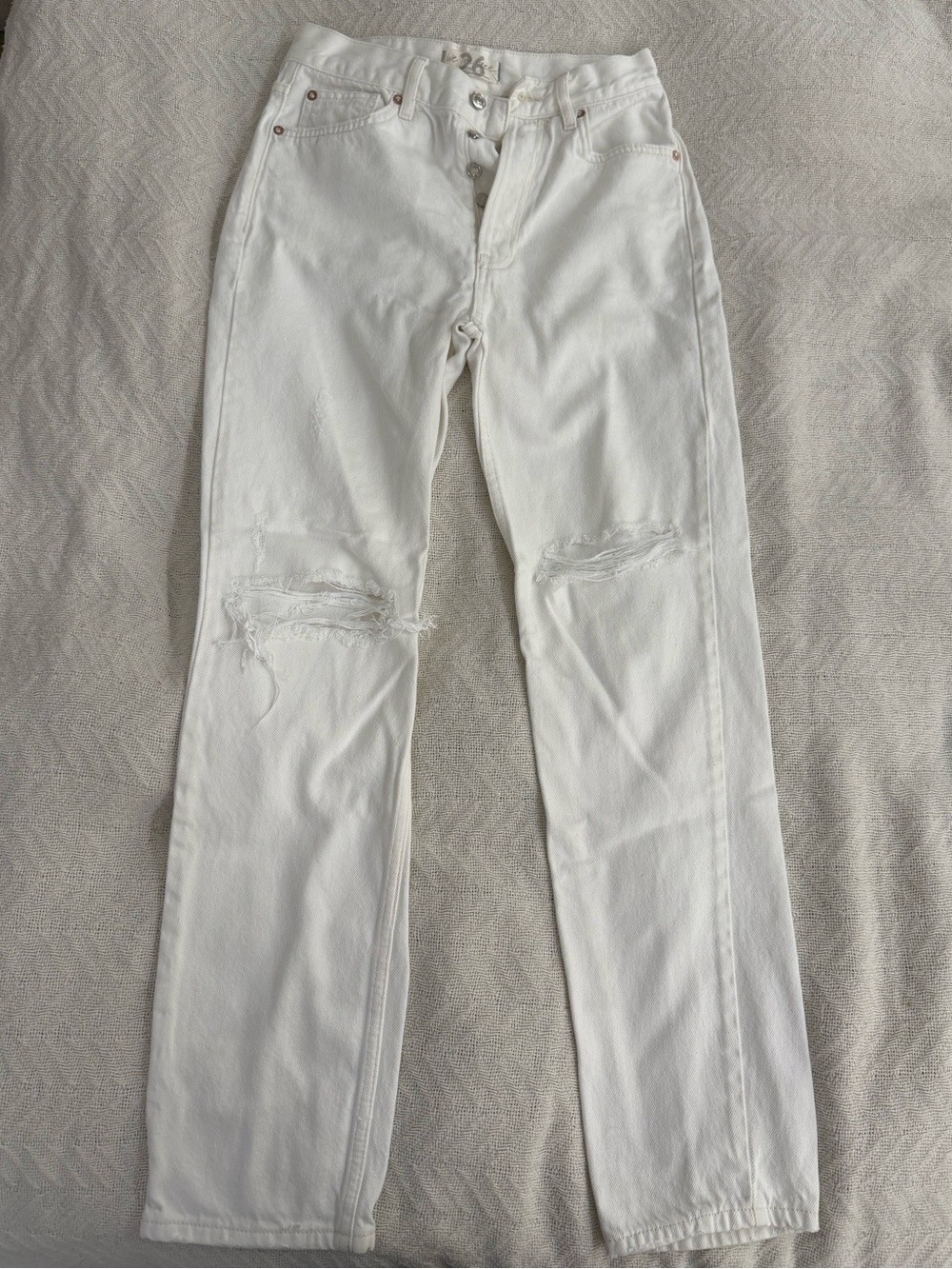 We The Free White Straight Jeans with Knee Distress